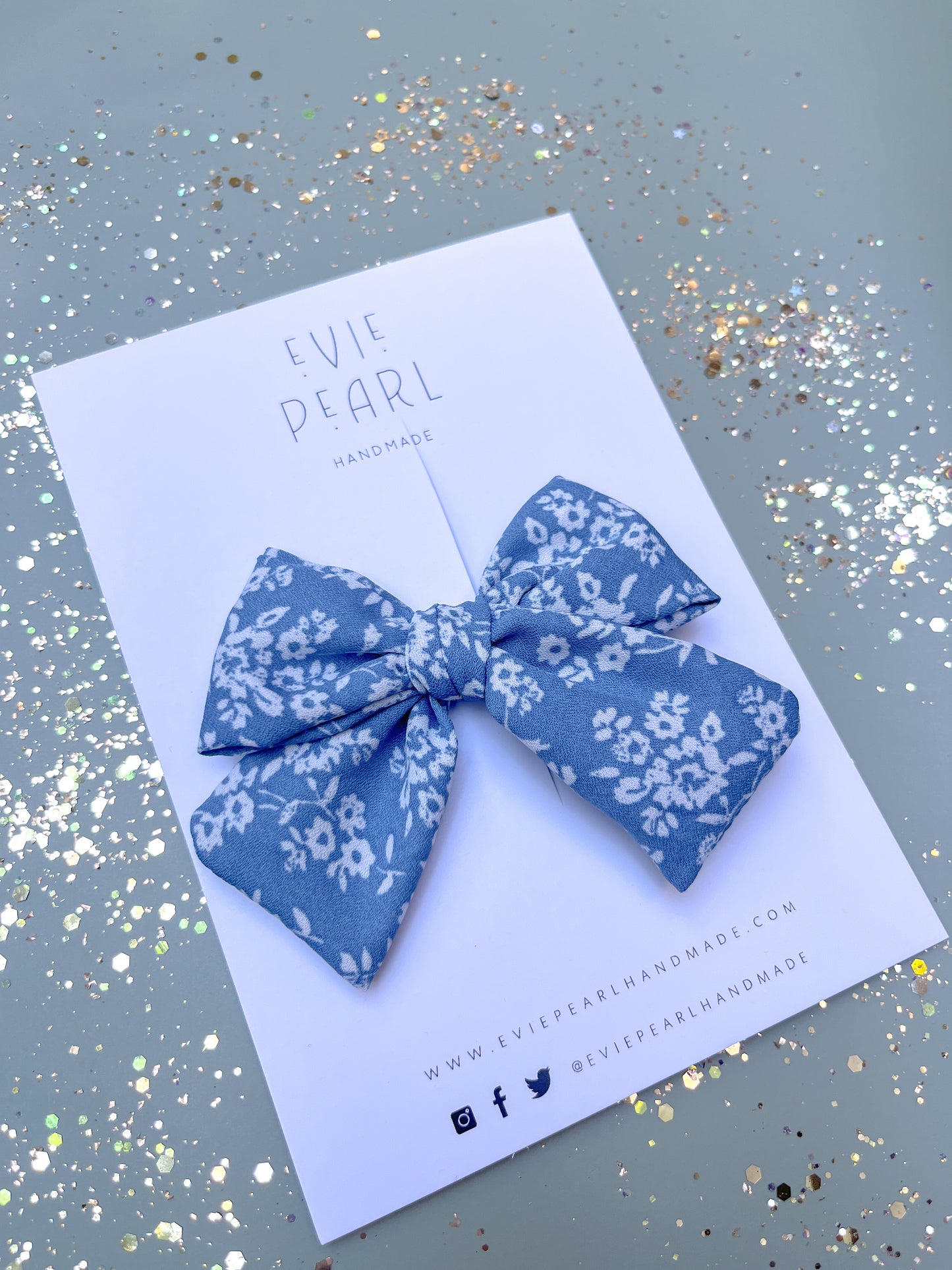 Blue Floral Medium Bow