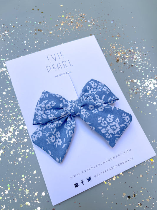 Blue Floral Medium Bow