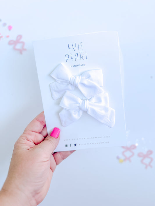 White Mini Solid Pinwheel Pigtail Bow Set
