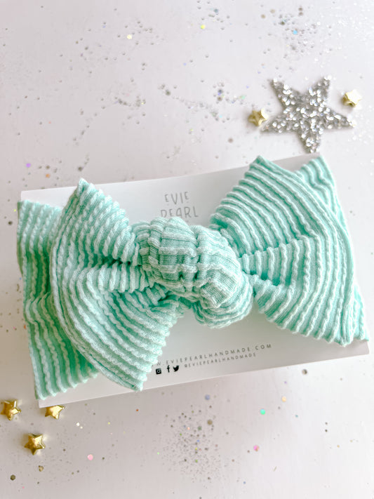 Teal Ribbed Baby Bow Turban
