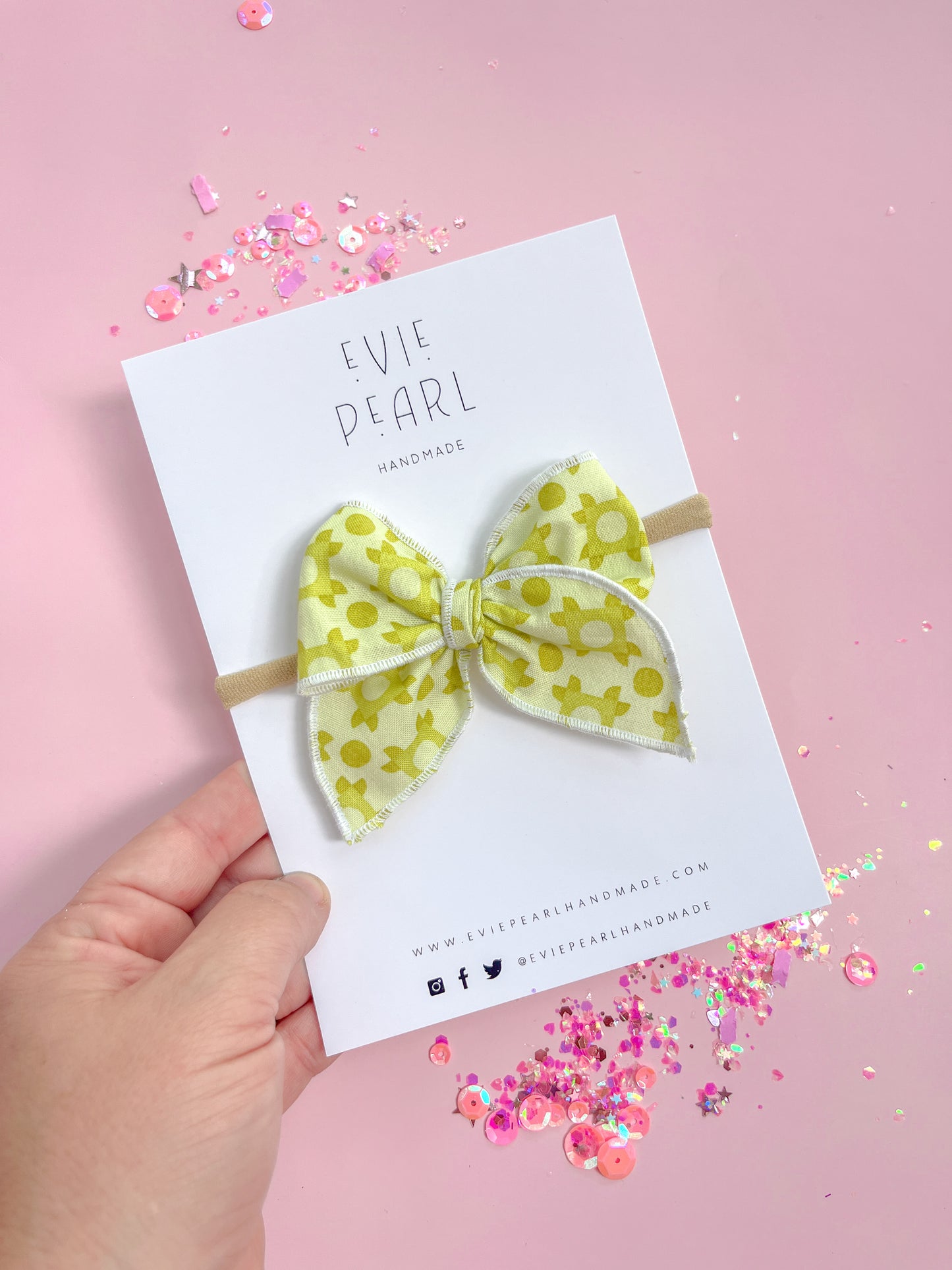 Small Yellow Quilt Bow On Nylon Headband