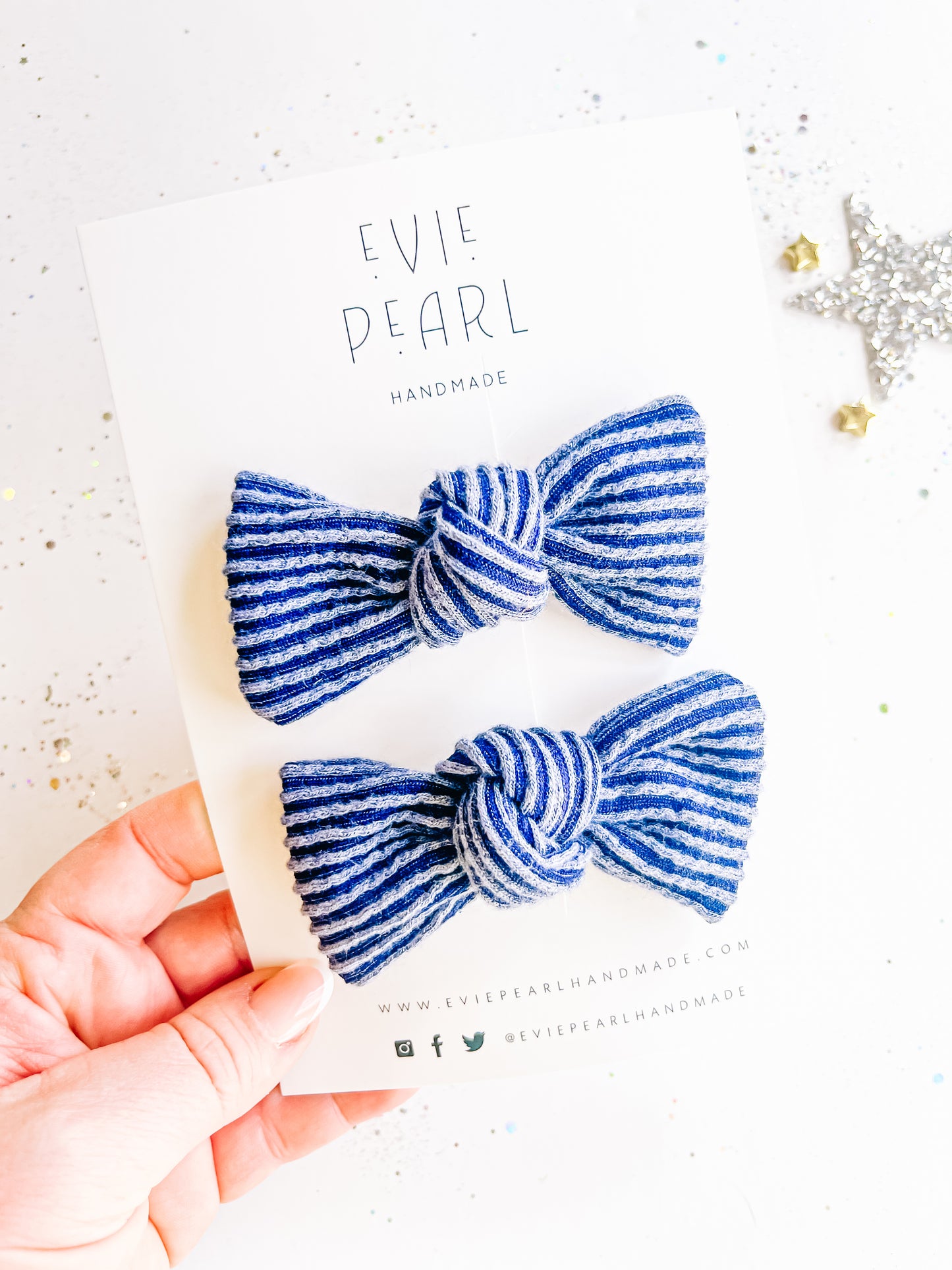 Navy Ribbed Small Pigtail Set