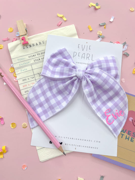 Personalized Purple Plaid Oversized Bow