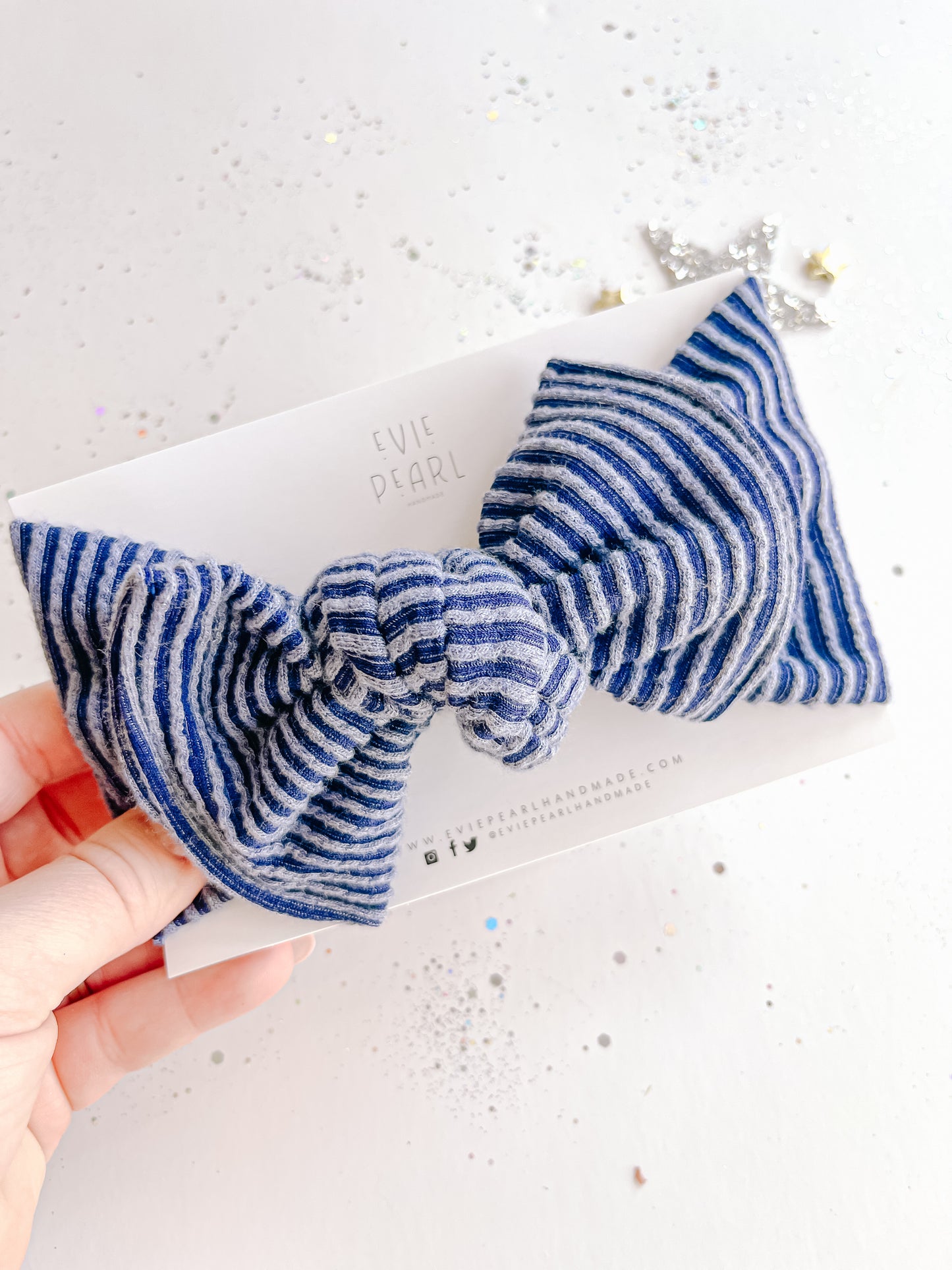 Navy Blue Ribbed Baby Bow Turban