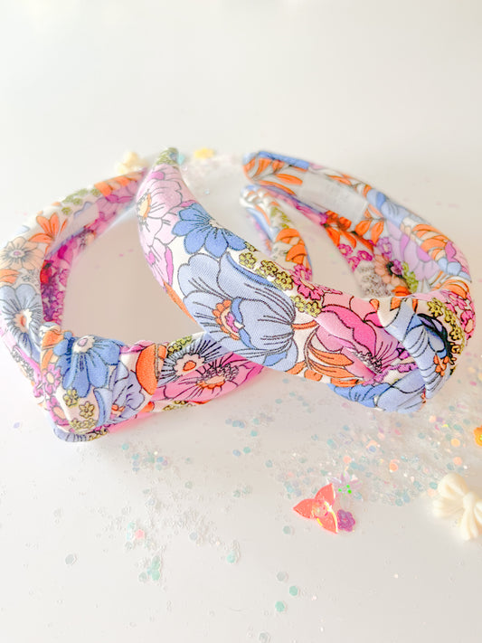 Lilac Blue Floral Knotted Headband for Girls & Women