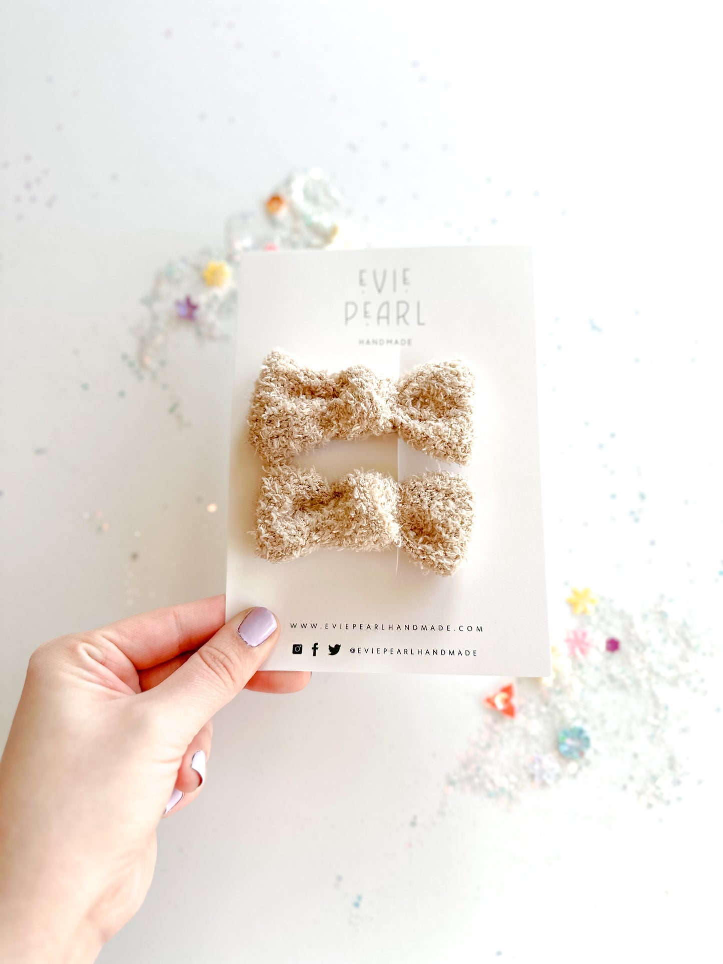 Tan Fuzzy Knot Bow Pigtails