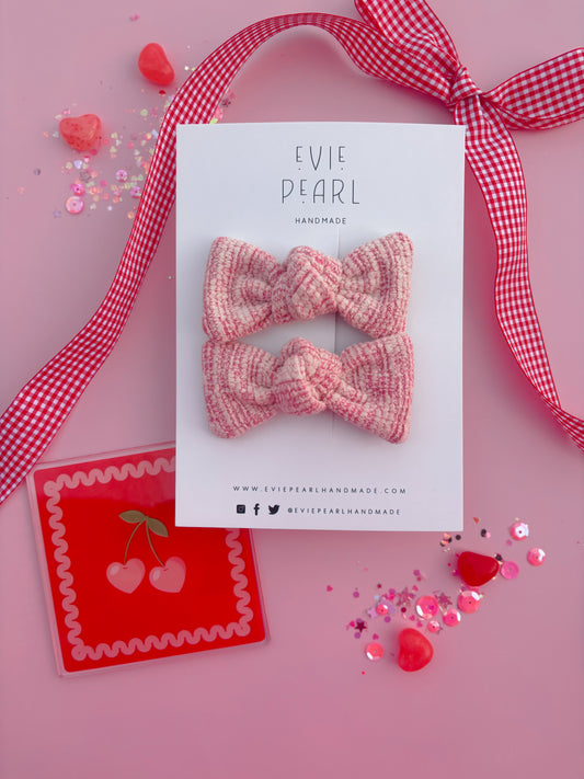 Pink & Cream Tweed Knot Bow Pigtails