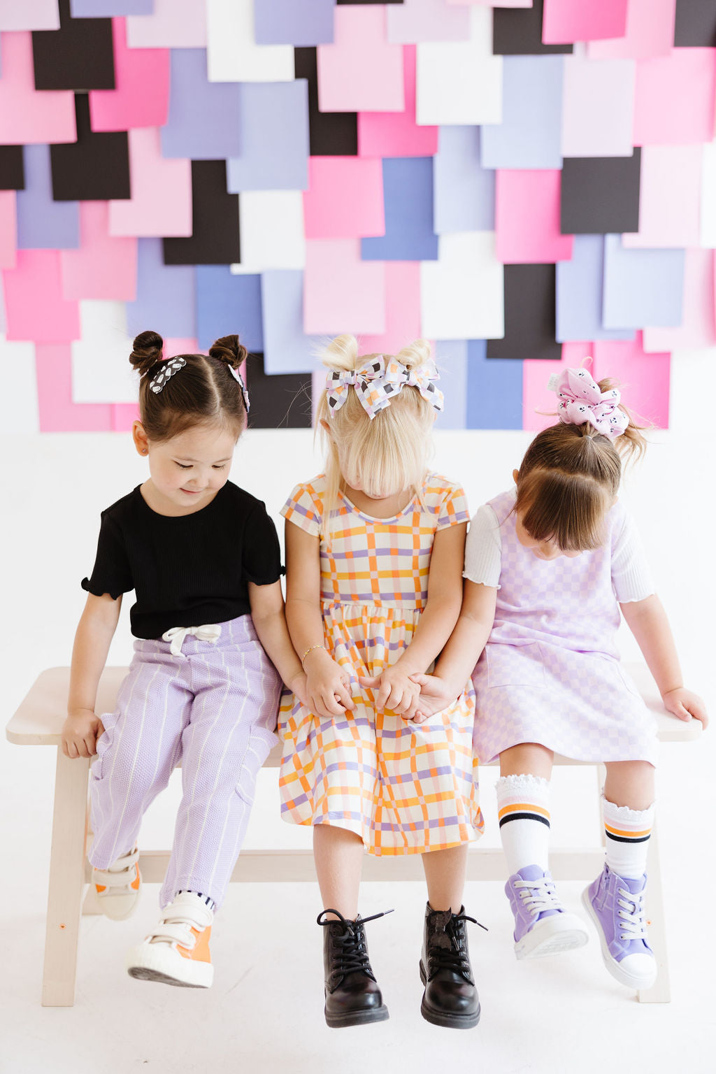 Black|Orange|Purple|Lilac Checkered Pinwheel Bow