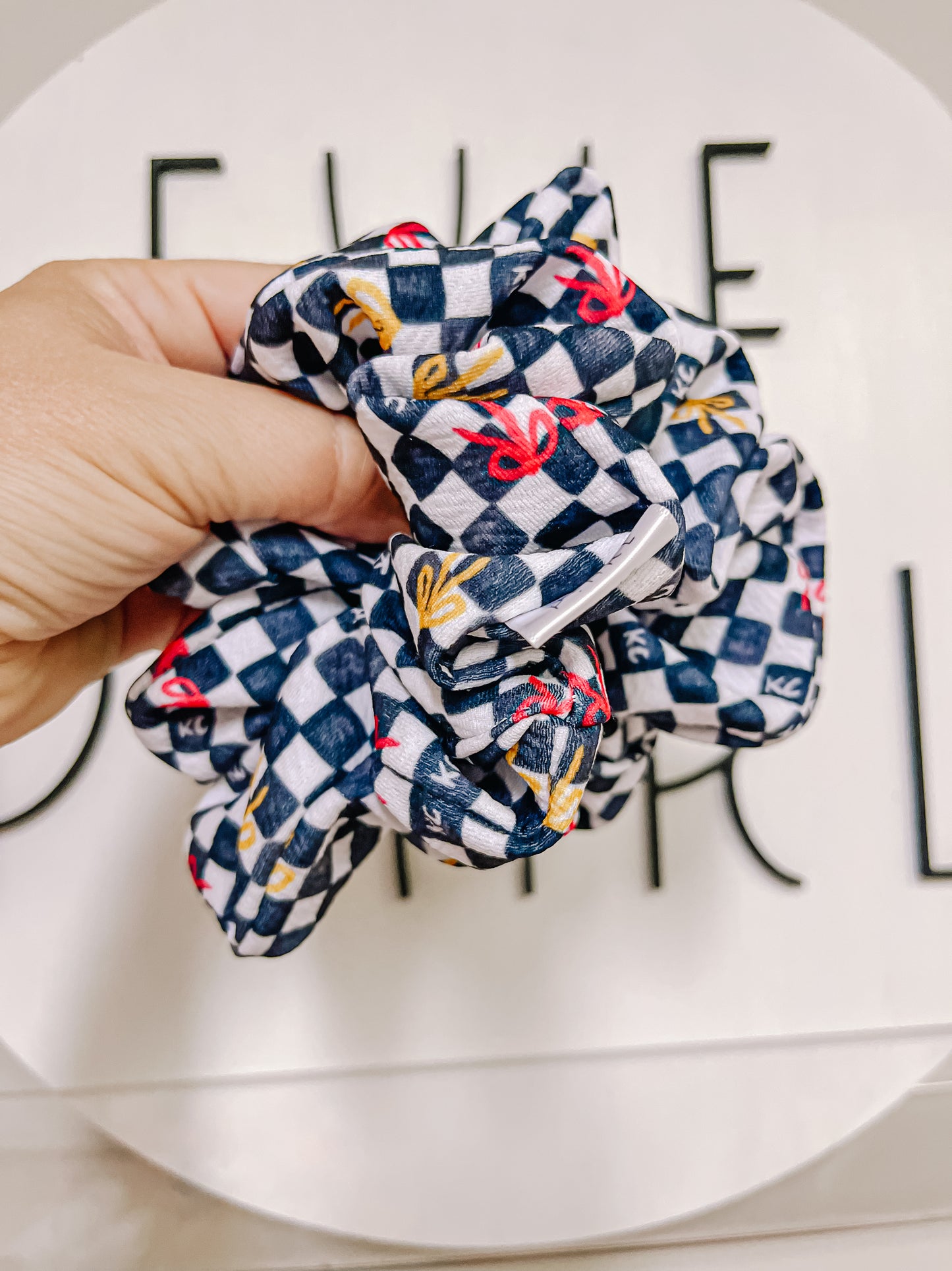 Black KC Bows Checkered Oversized Scrunchy R2S