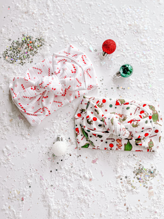 White Candy Cane Bow Turban