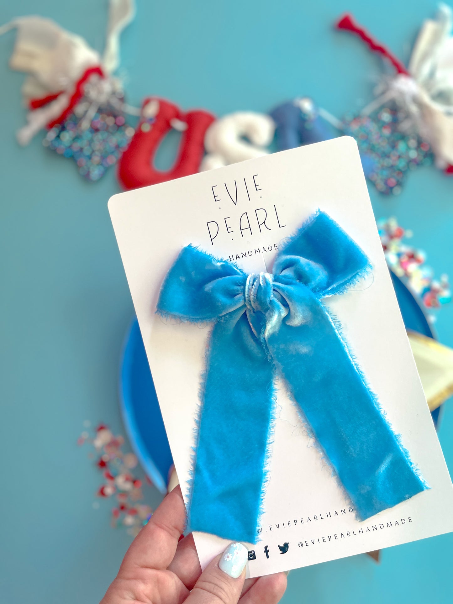 Blue Raw Silk Bow