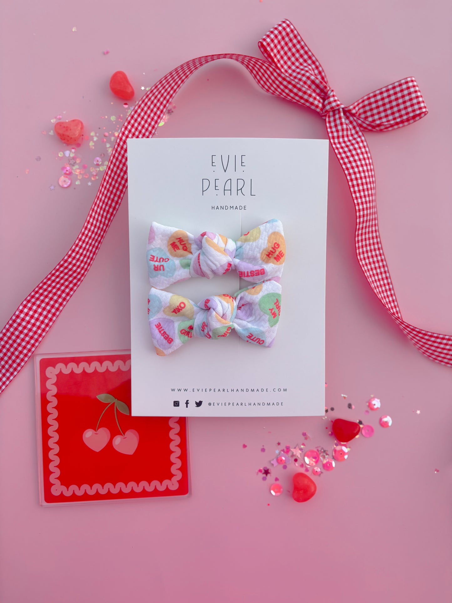 Conversation Heart Knot Bow Pigtails