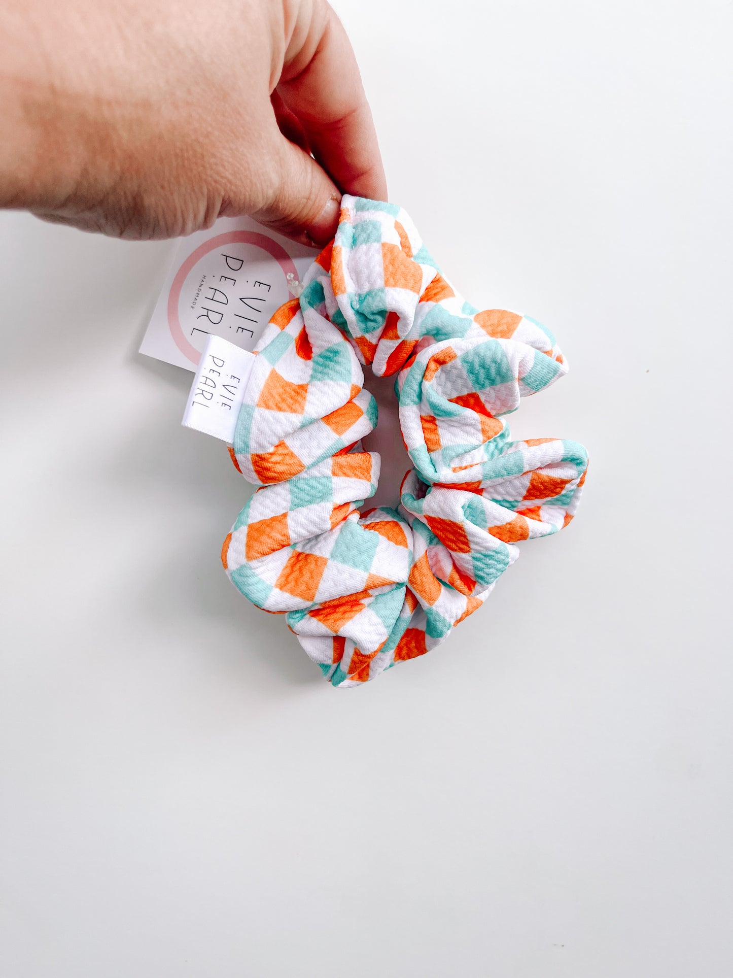 Regular Teal Orange Checkered Scrunchy