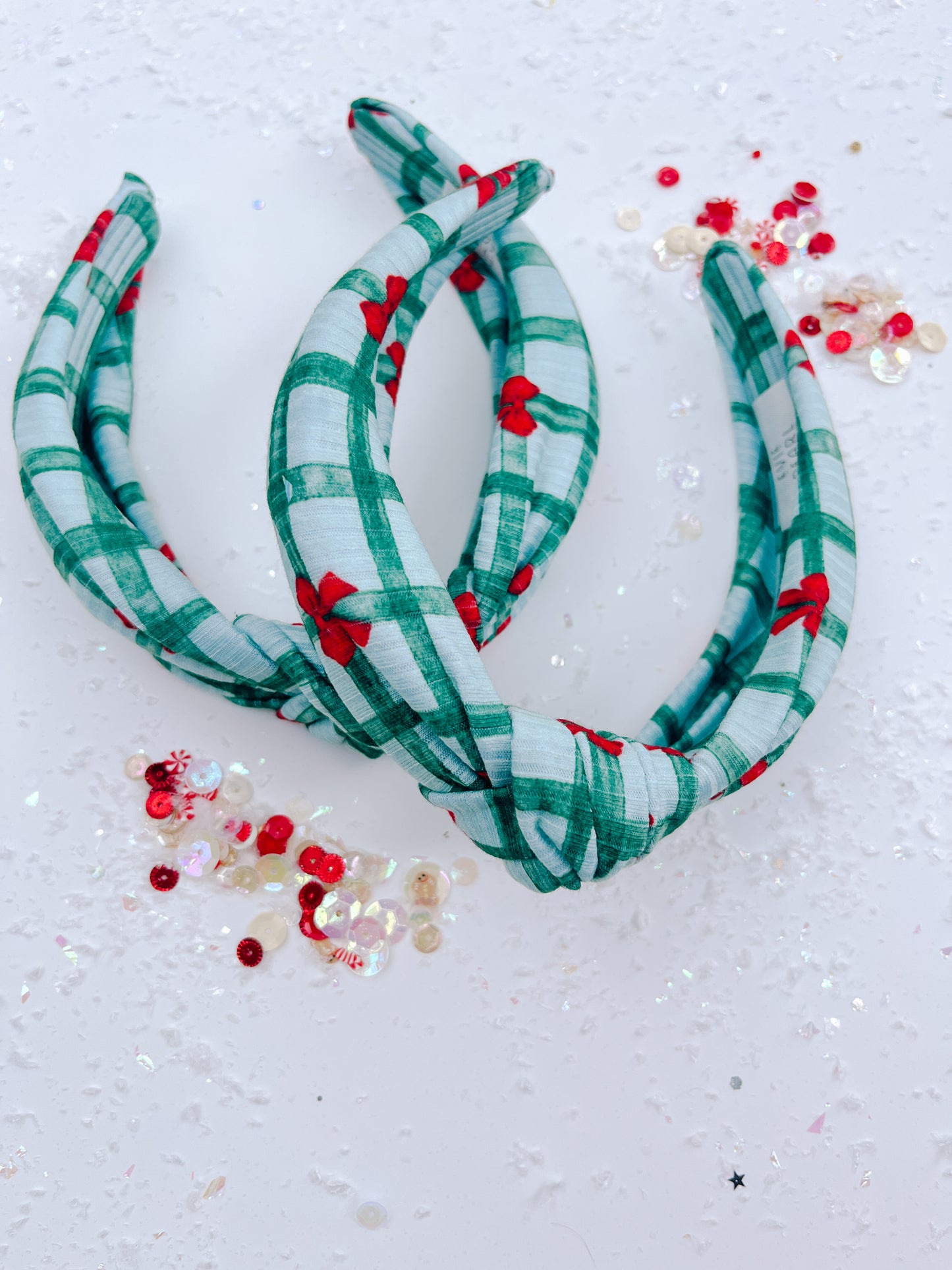 Green Plaid with Red Bows Knotted Headband for Girls & Women