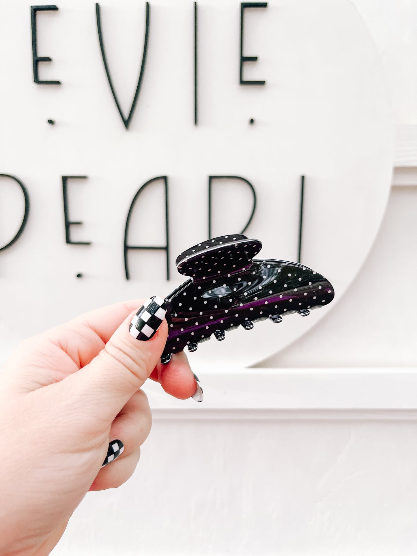 Black Polka Dot Medium Claw Clip