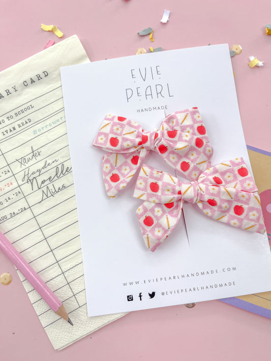 Daisy Pencil Apple Checkered Small Pinwheel Pigtails