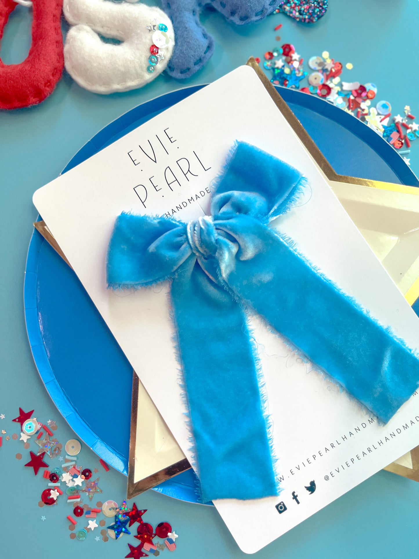 Blue Raw Silk Bow