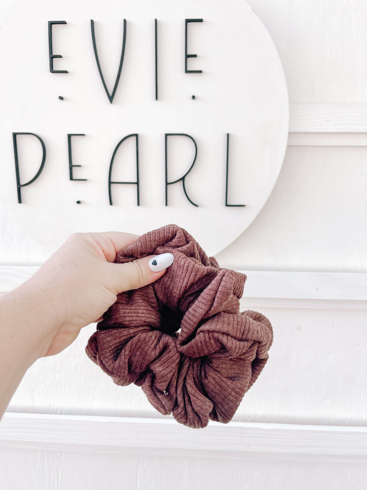 Chocolate Ribbed Knit Scrunchy for girls & women