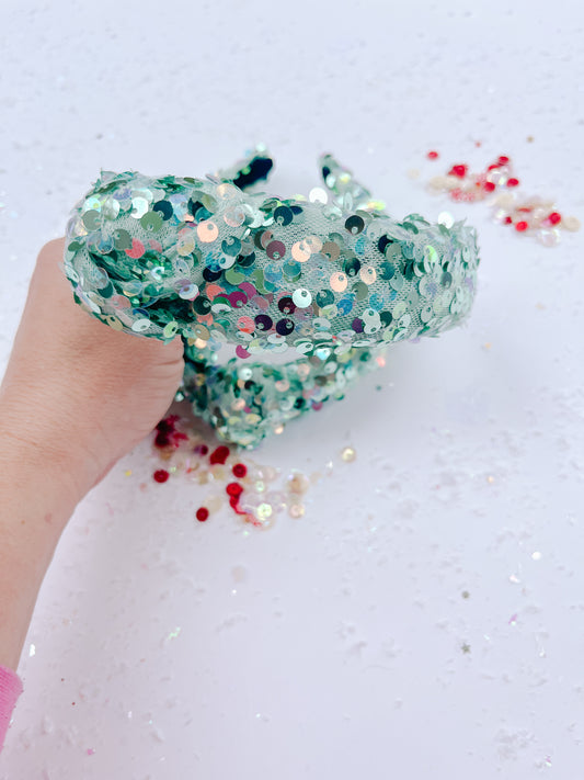 Mint Green Sequins Knotted Headband for Girls & Women