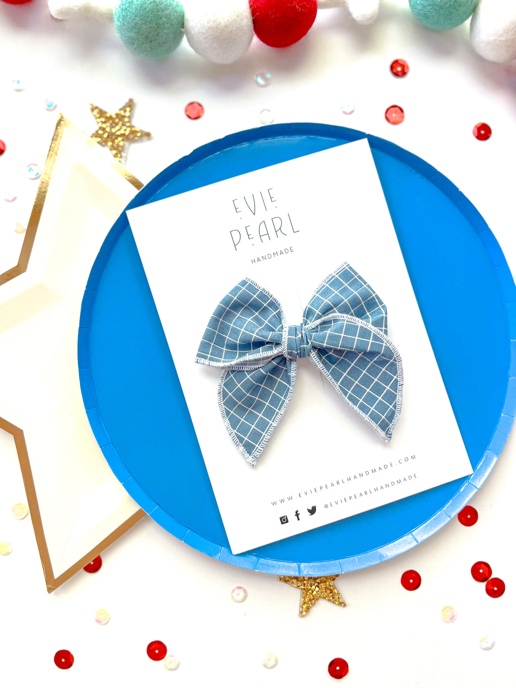 Blue Grid Small Bow
