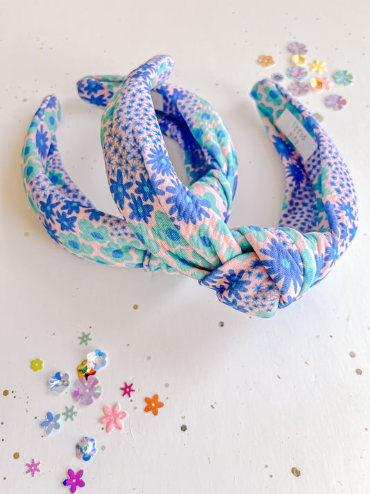 Blue Green Floral Knotted Headband