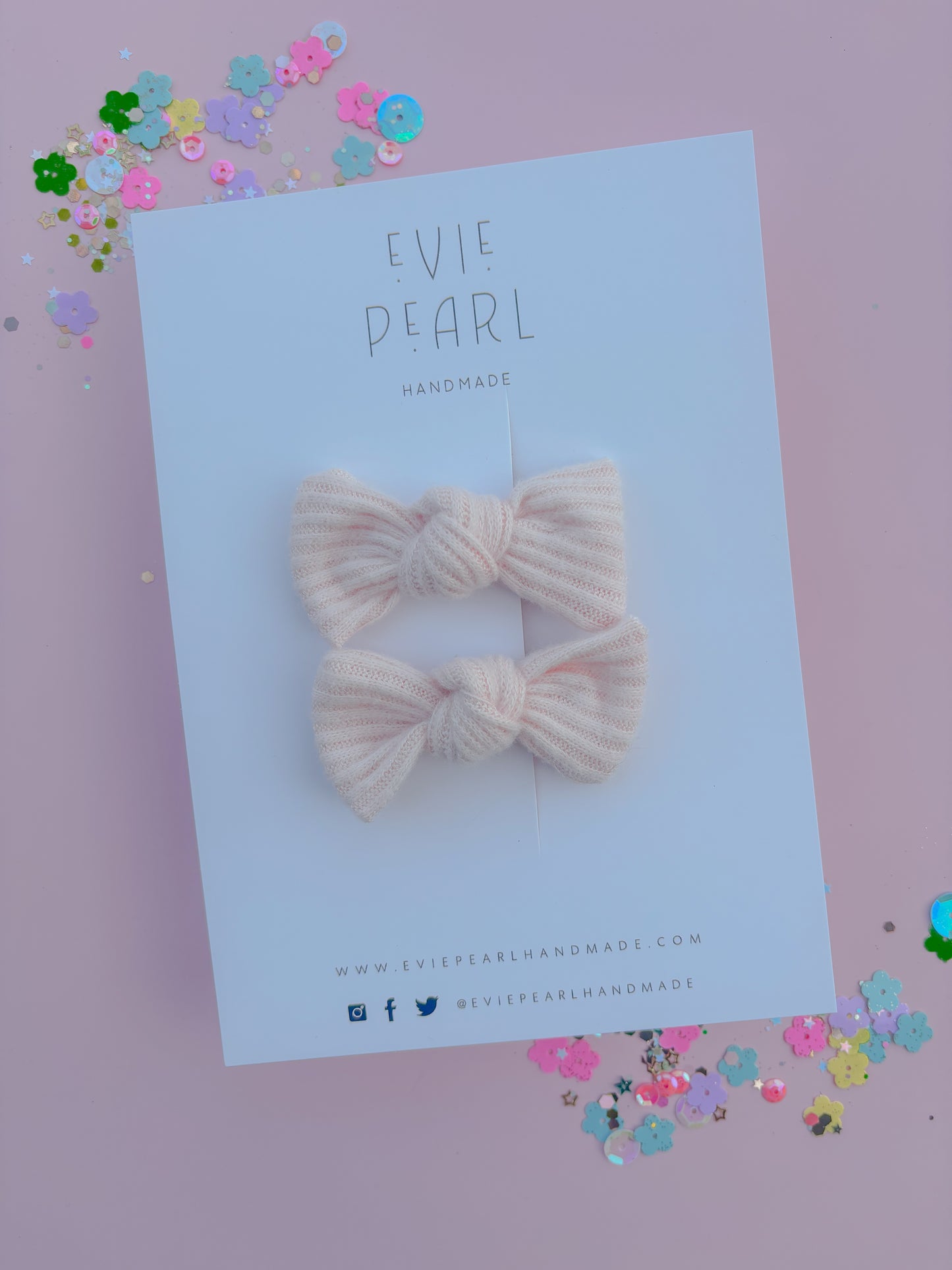 Mini Light Pink Soft Ribbed Knot Bow Pigtail Set