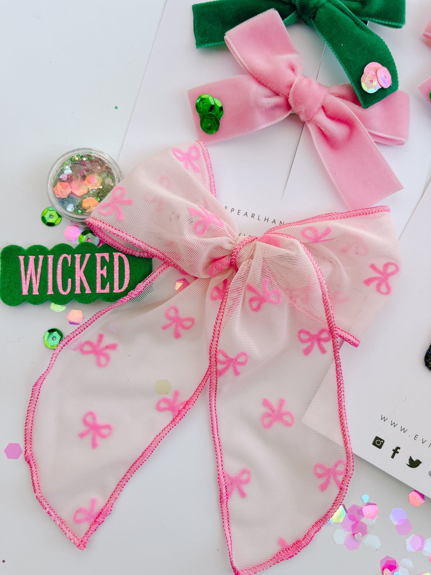 Pink Flocked Coquette oversized lace bow