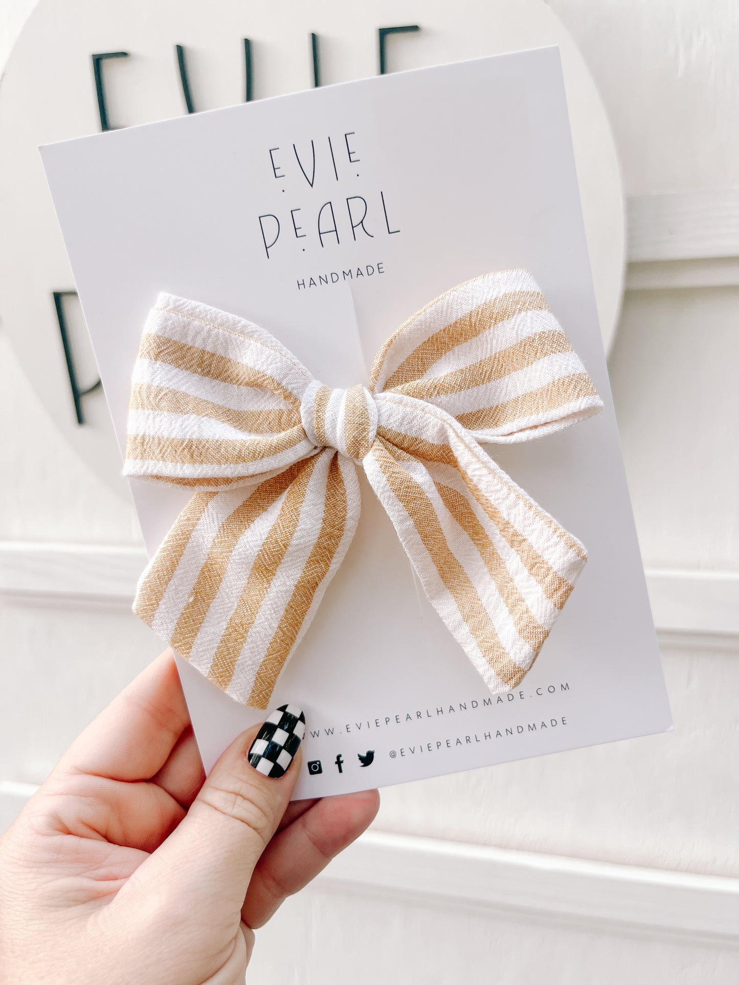 Cream & Yellow Striped Large Pinwheel Bow: Fall Neutral Hair Bow for Girls