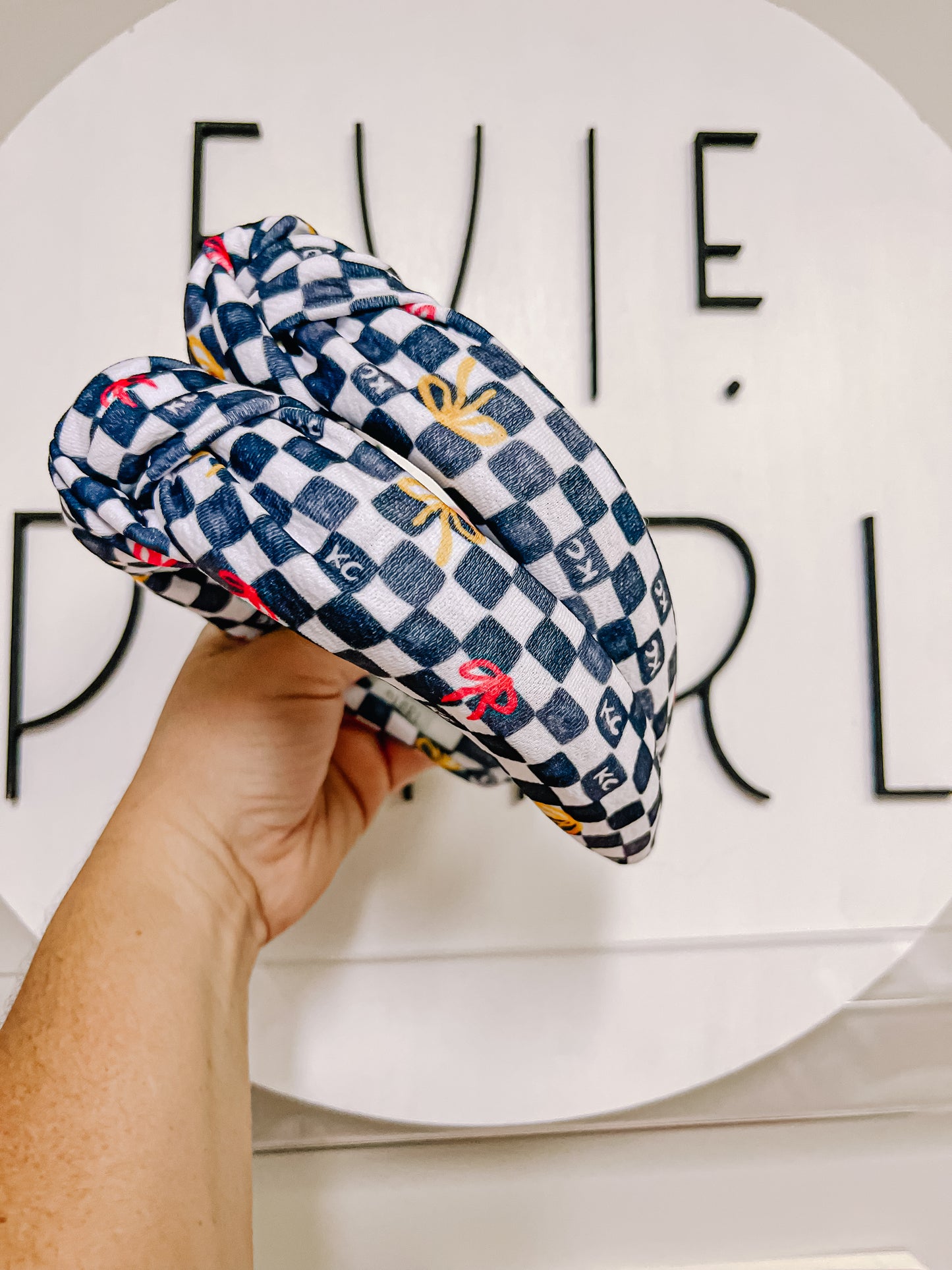 Black KC Bows Checkered Knotted Headband R2S