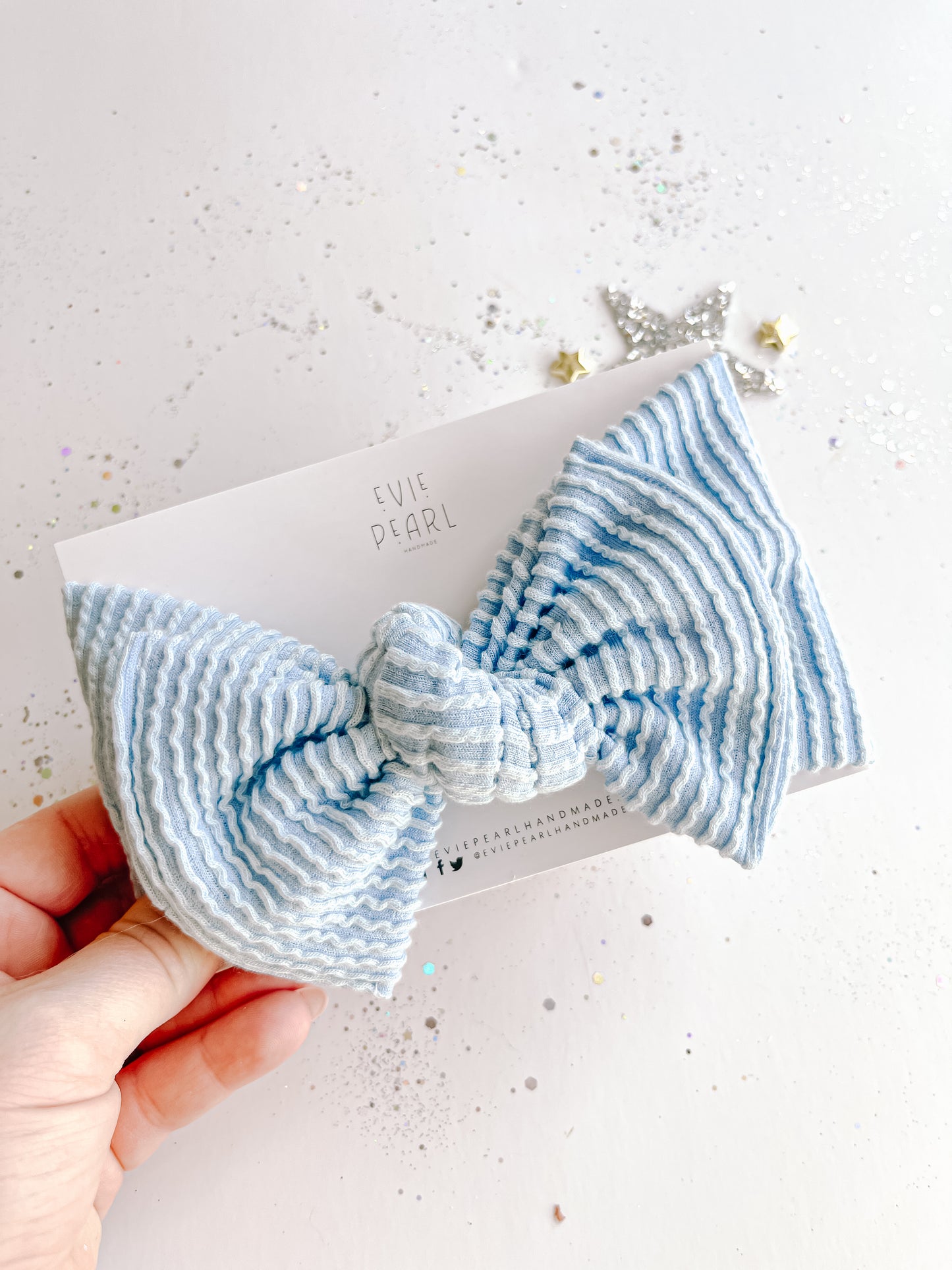 Baby Blue Ribbed Baby Bow Turban