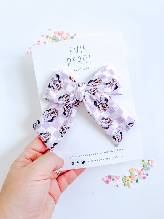 Lilac Checkered Mouse Large Pinwheel Bow