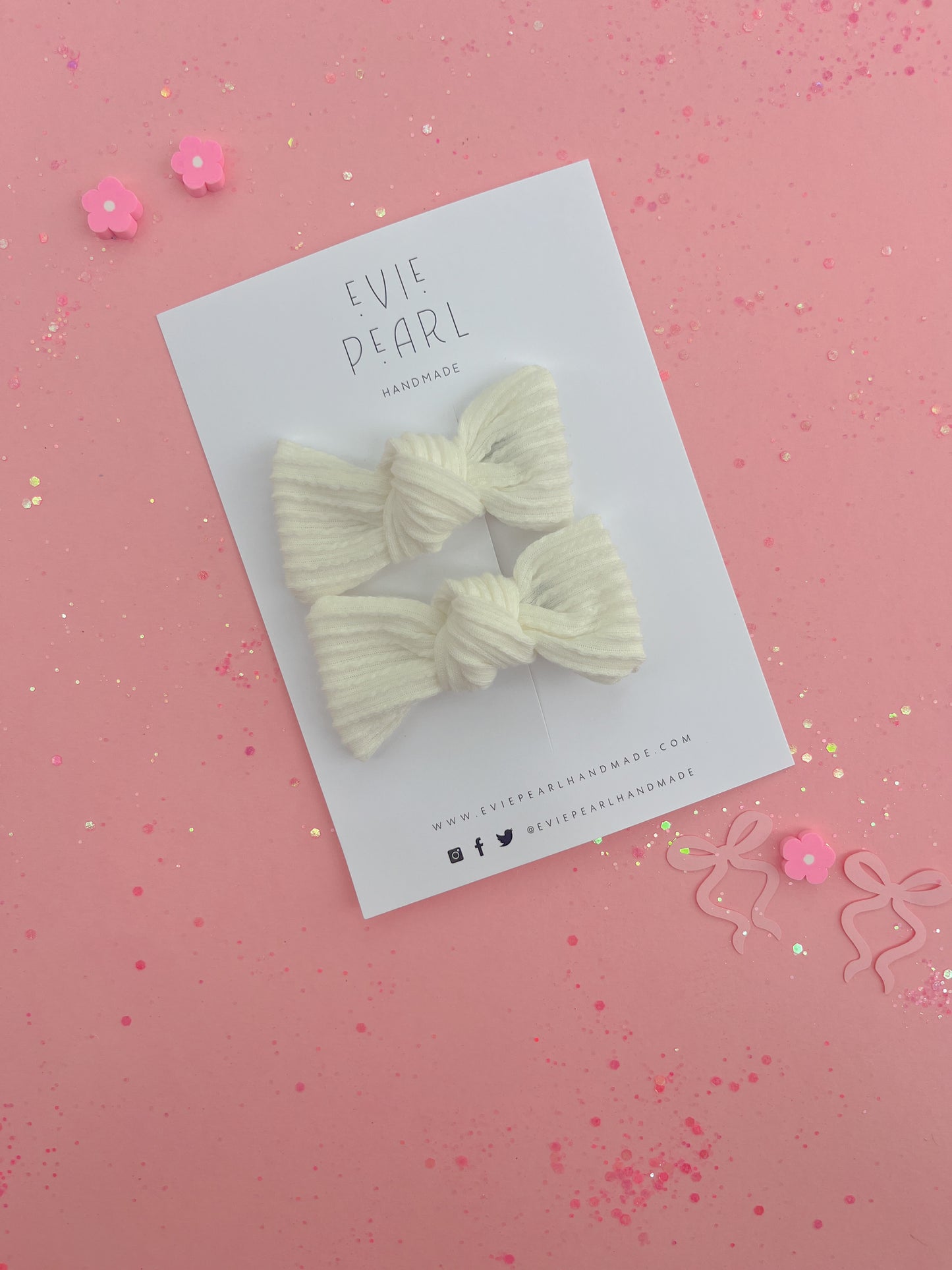 Crisp White Ribbed Knot Bow Pigtails