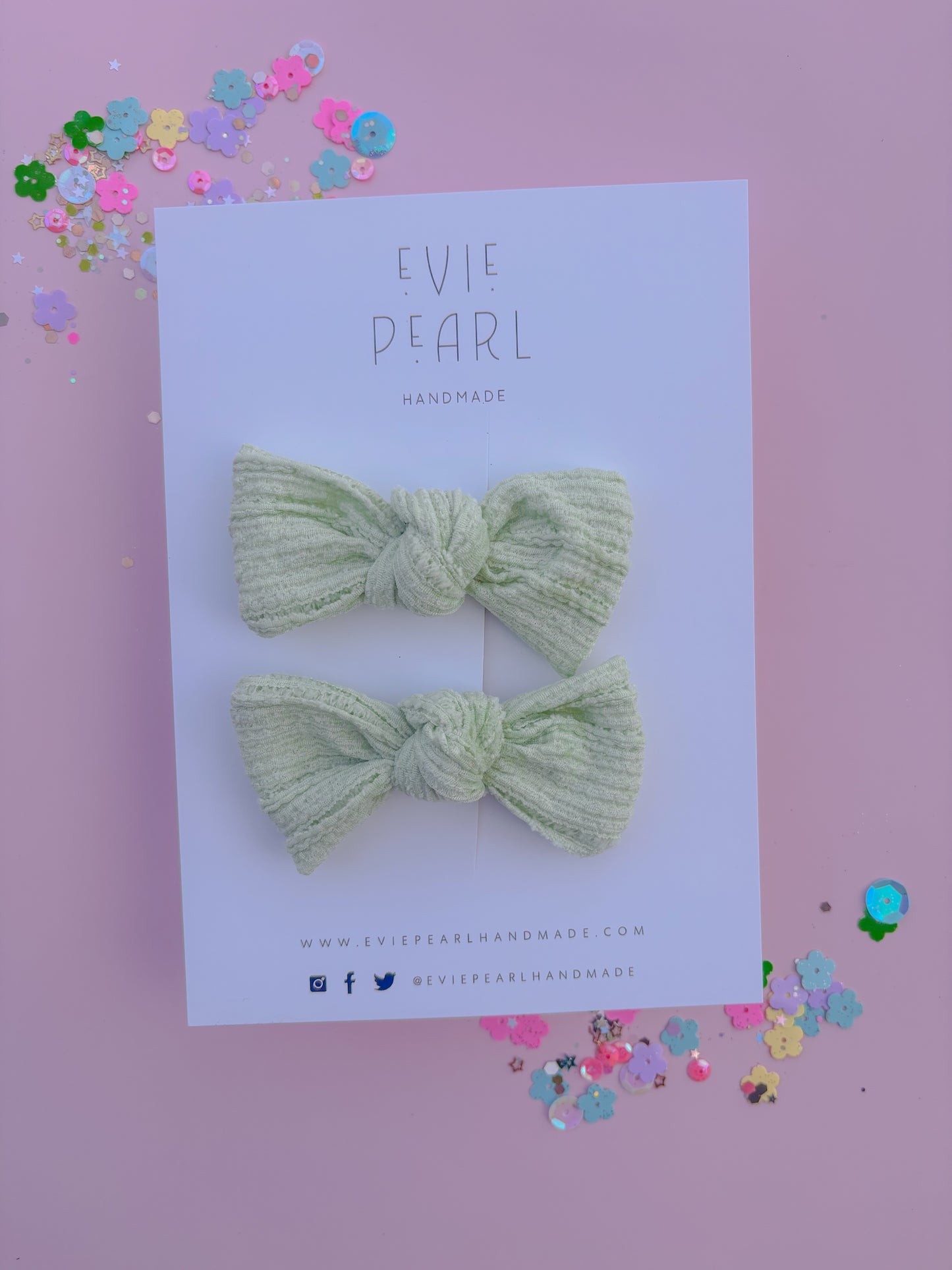 Sage Green Knot Bow Pigtail Set