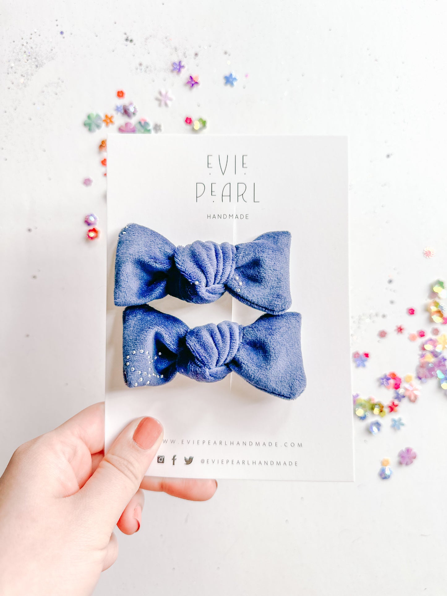 Blue Velvet Rhinestone Knot Bow Pigtails