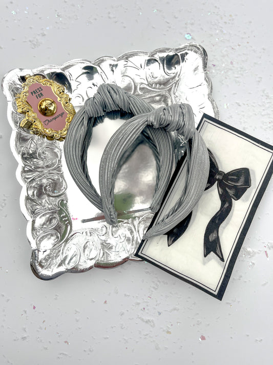 Silver Ribbed Knotted Headband for Girls & Women