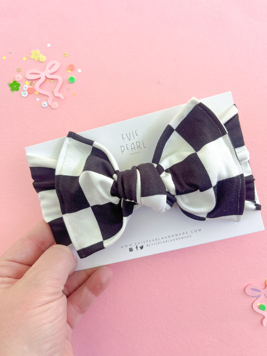 Black & White Checkered Baby Bow Turban
