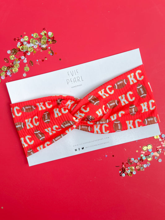 Red KC Football Twisted Turban for Girls & Women