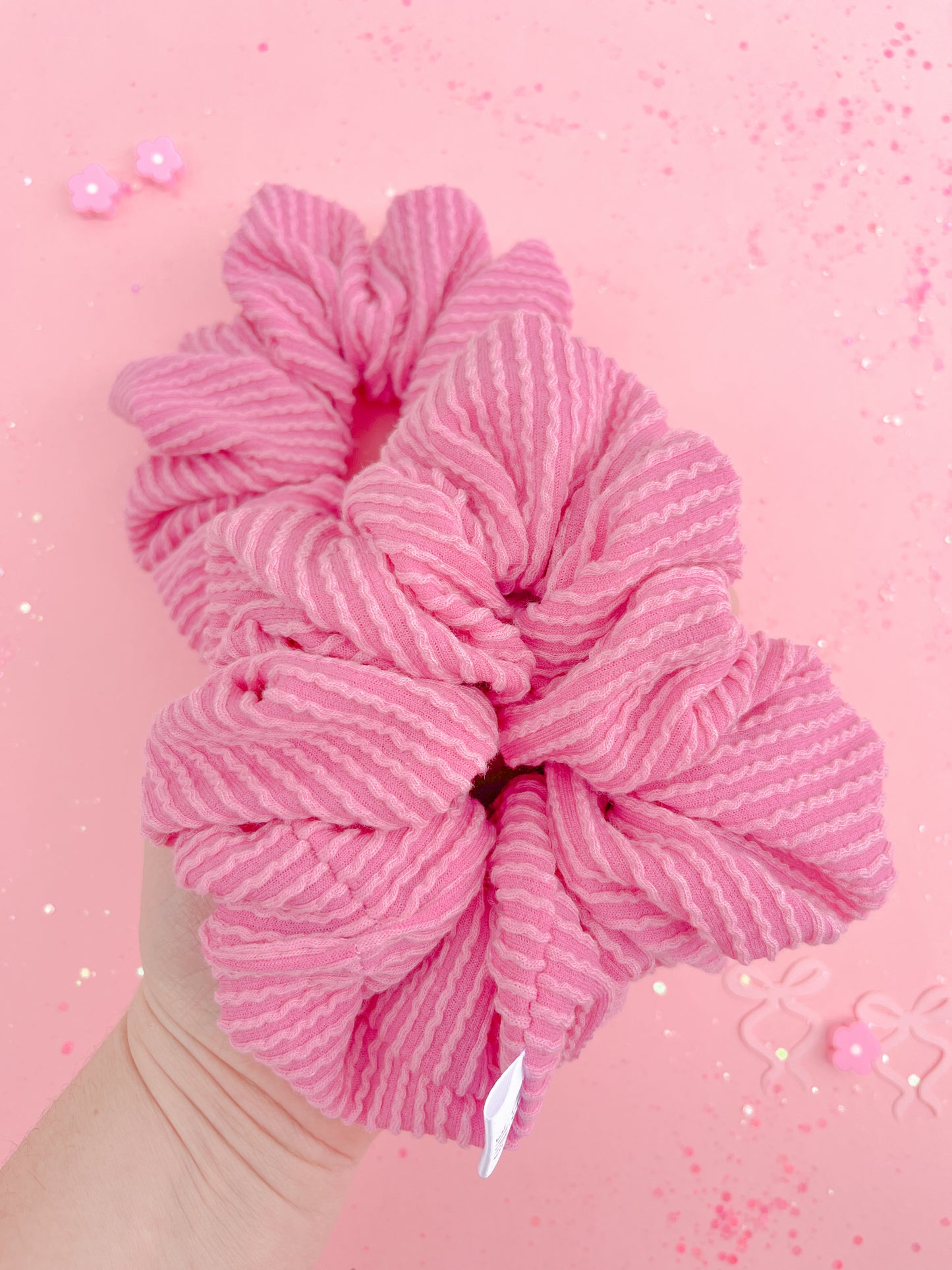 Taffy Pink Ribbed Oversized Scrunchy