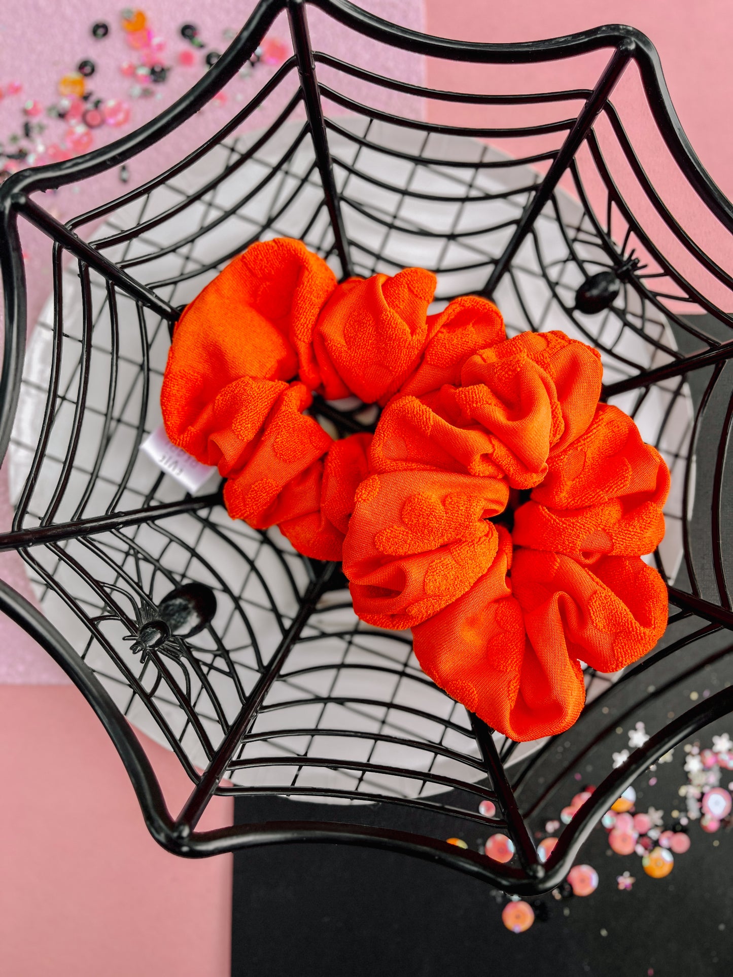 Orange Daisy Flocked Scrunchy