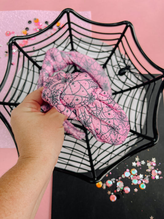 Pink Spider Web Halloween Knotted Headband For Girls & Women