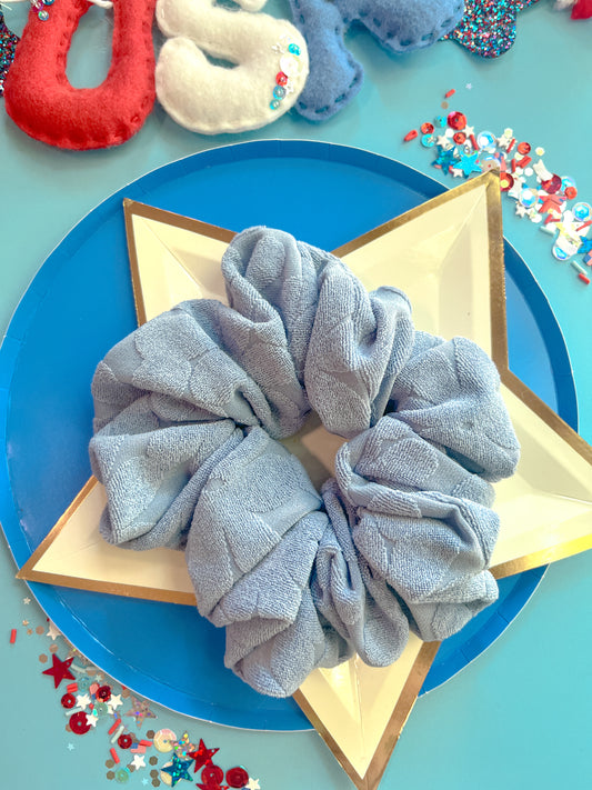 Blue Flocked Daisy Oversized Scrunchy