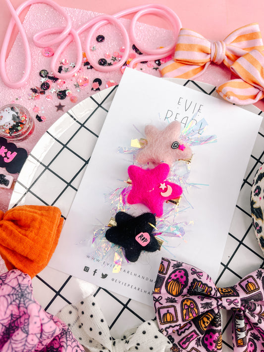 Pink Black Spooky Halloween Party Stars