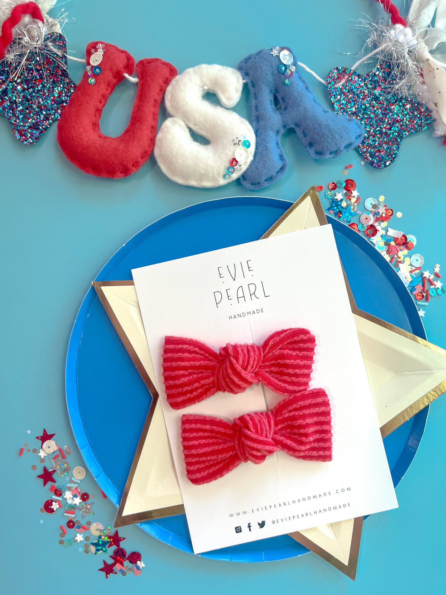 Red Ribbed Knot Bow Pigtails