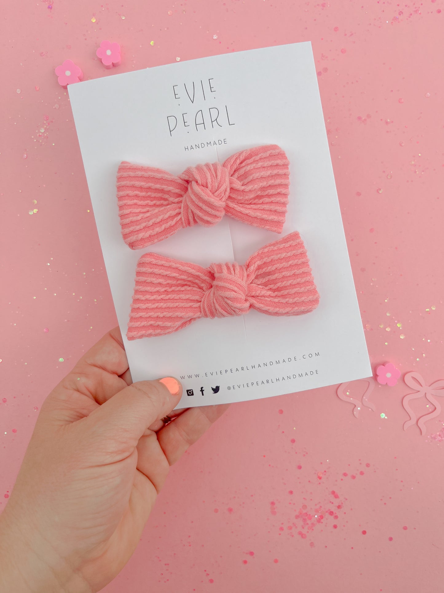 Sunkist Coral Ribbed Knot Bow Pigtails