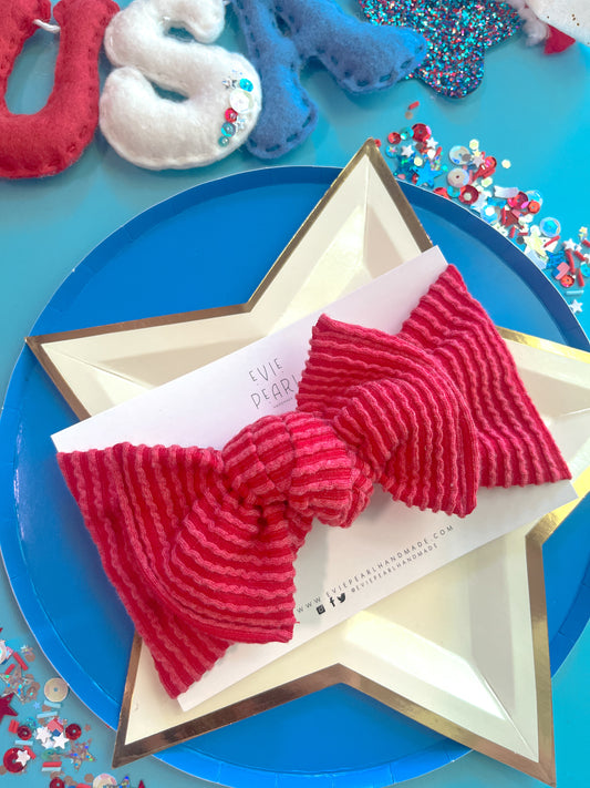 Red Ribbed Baby Bow Turban