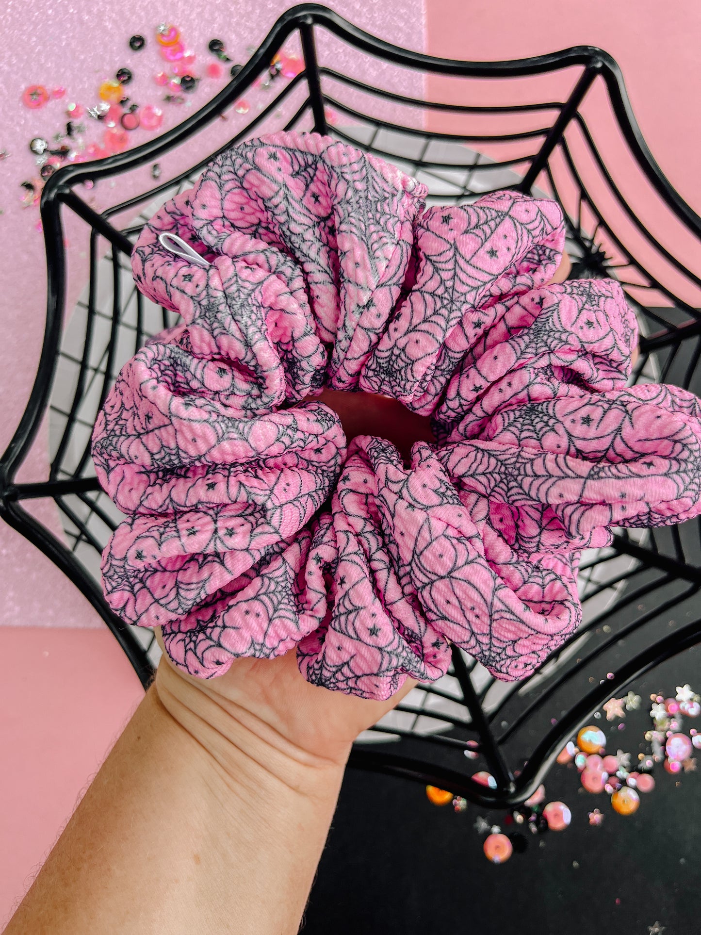 Pink Spider Web Oversized Scrunchy