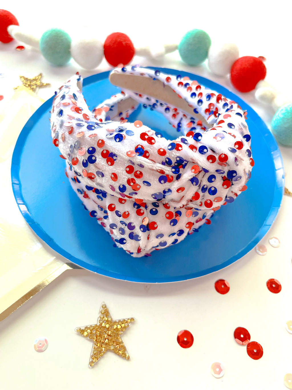 Red White Blue Sequins Knotted Headband