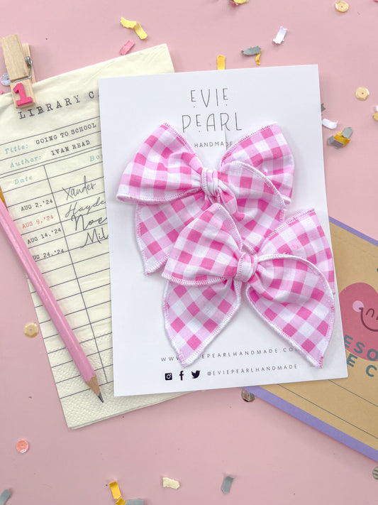 Personalized Initial Pink Plaid Small Pigtail Bows