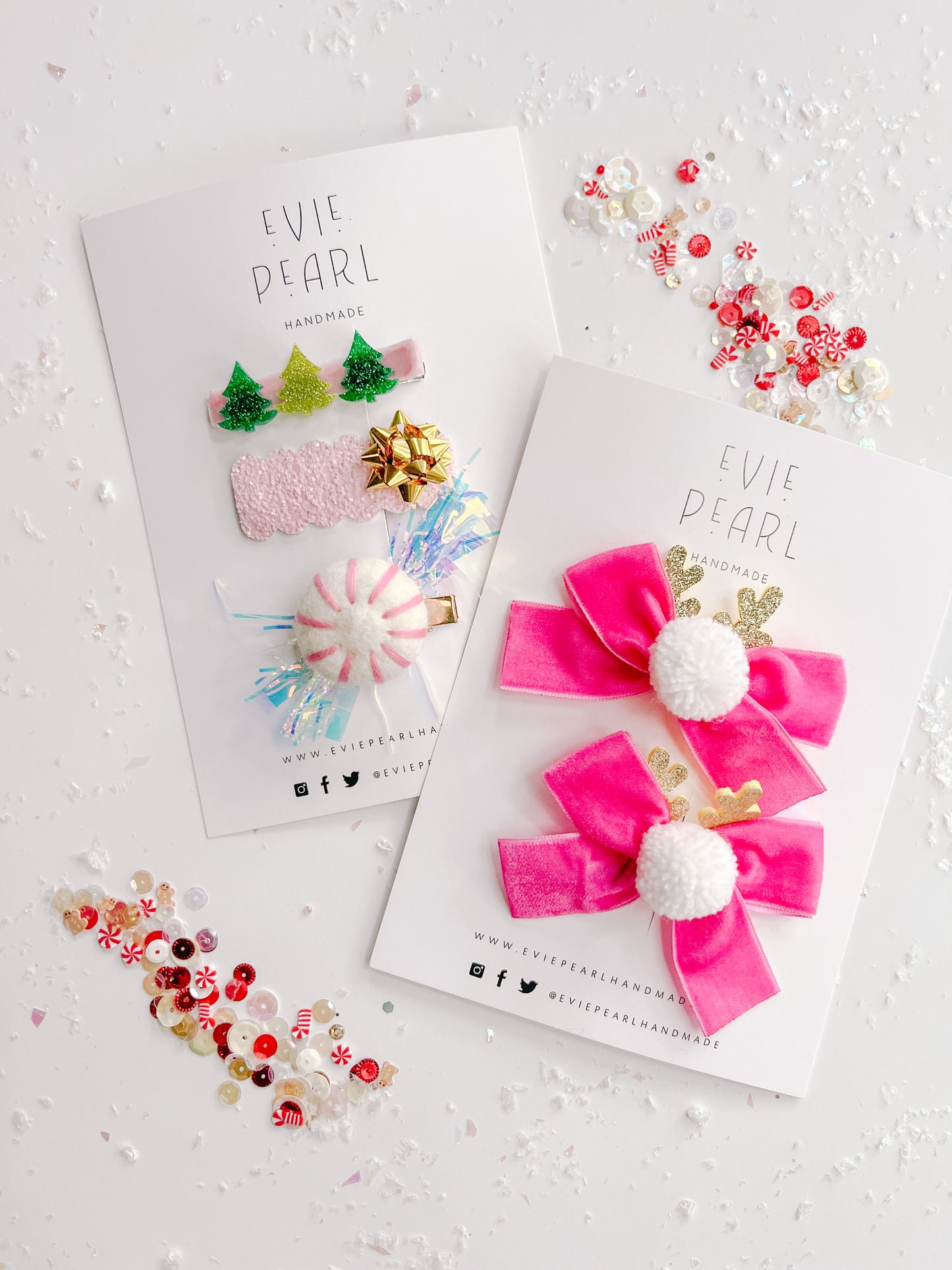 Hot Pink Reindeer White Nose Velvet Small Bow Pigtail Set