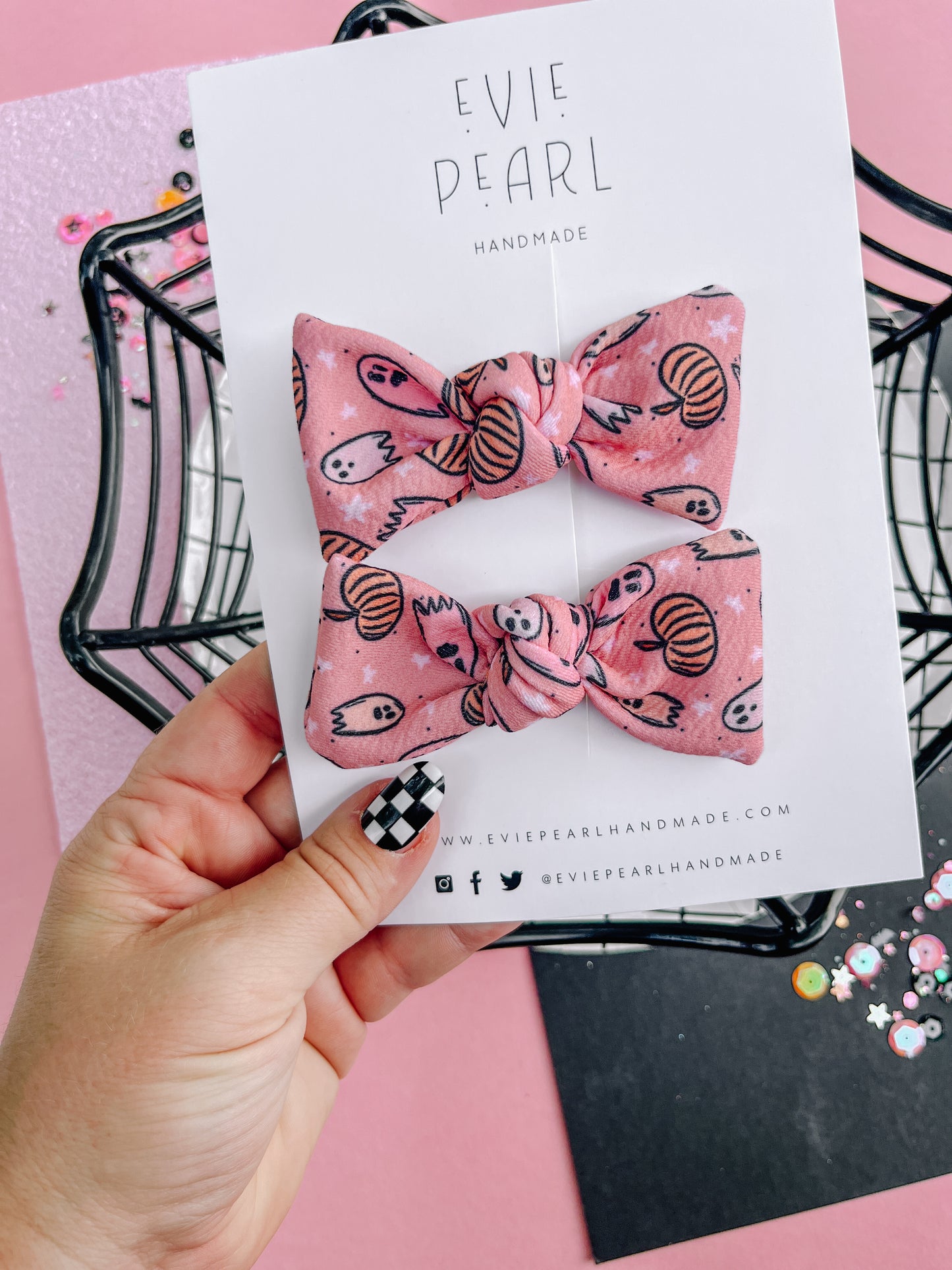 Pink Ghost Knot Bow Pigtails